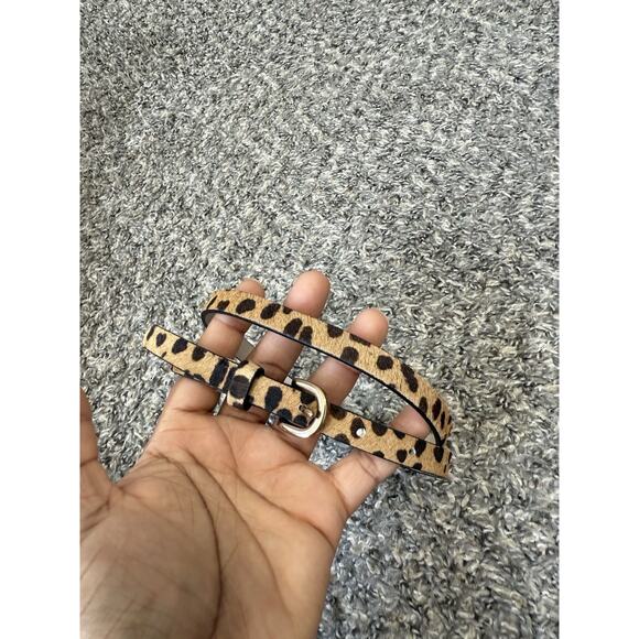 J.Crew Leopard Calf Hair Leather Belt Skinny Size XS Gold Buckle Preppy Glam New - Picture 1 of 7